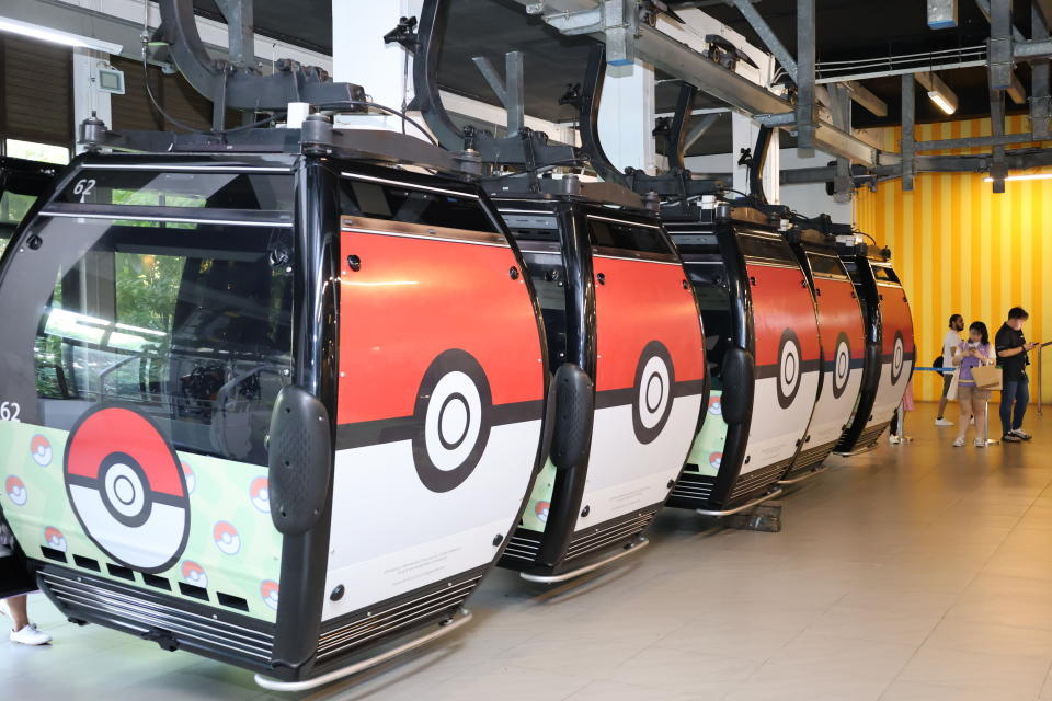 The exterior of Singapore Cable Car, transformed into a Poke ball.