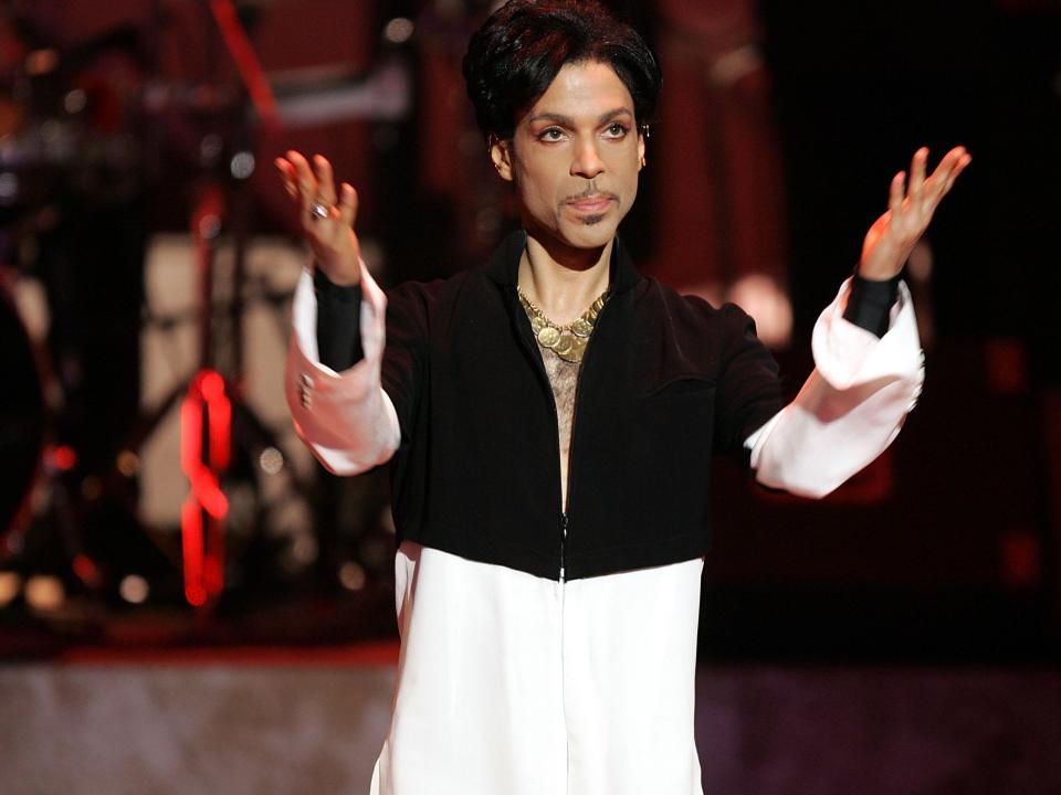 Musician Prince is seen on stage at the 36th NAACP Image Awards at the Dorothy Chandler Pavilion on March 19, 2005 in Los Angeles, California. Prince was honored with the Vanguard Award.