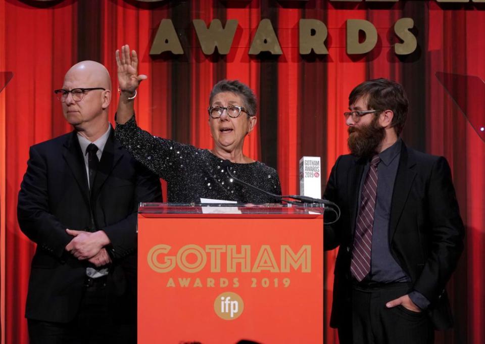 NEW YORK, NEW YORK - DECEMBER 02: Steven Bognar, Julia Reichert, and Jeff Reichert accept an award onstage during the IFP's 29th Annual Gotham Independent Film Awards at Cipriani Wall Street on December 02, 2019 in New York City. (Photo by Jemal Countess/Getty Images for IFP)