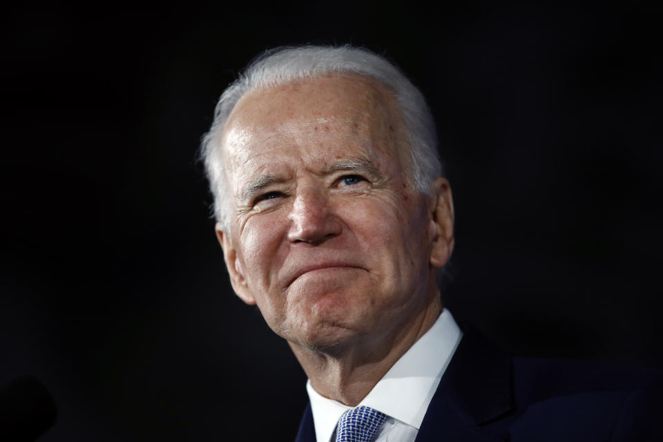 Democratic presidential candidate former Vice President Joe Biden speaks at a primary night election rally in Columbia, S.C., Saturday, Feb. 29, 2020, after winning the South Carolina primary. (AP Photo/Matt Rourke)
