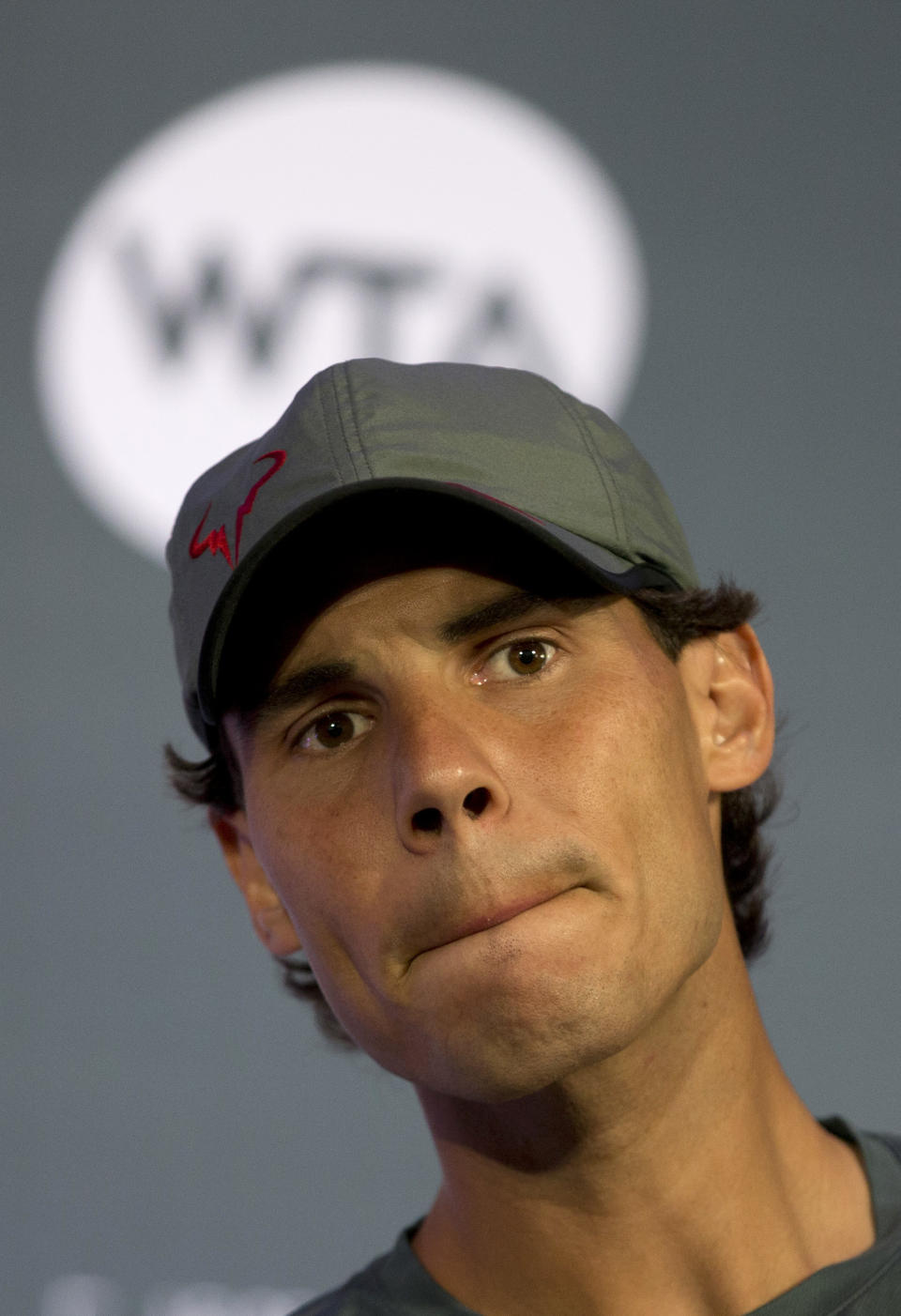 Rafael Nadal, of Spain, gestures during a press conference ahead of the Rio Open ATP in Rio de Janeiro, Brazil, Friday, Feb. 14, 2014. The Rio Open ATP tennis tournament starts Saturday. (AP Photo/Silvia Izquierdo)