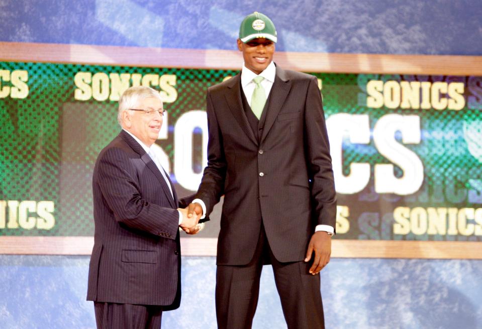 Serge Ibaka was selected with the 24th pick in the 2008 NBA draft by the Seattle Supersonics, who days later became the Oklahoma City Thunder. Ibaka didn't play in the NBA until the following year.