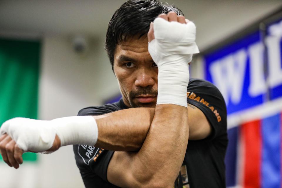 LOS ANGELES, CALIFORNIA - AUGUST 13: Eight-division world boxing champion and Philippine Senator Manny 