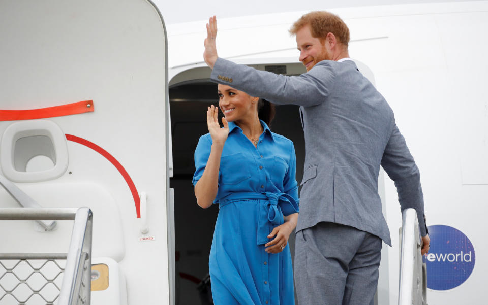 The Duke and Duchess of Sussex depart from Fua'amotu International Airport in Tonga, on day two of the royal couple's visit to Tonga.