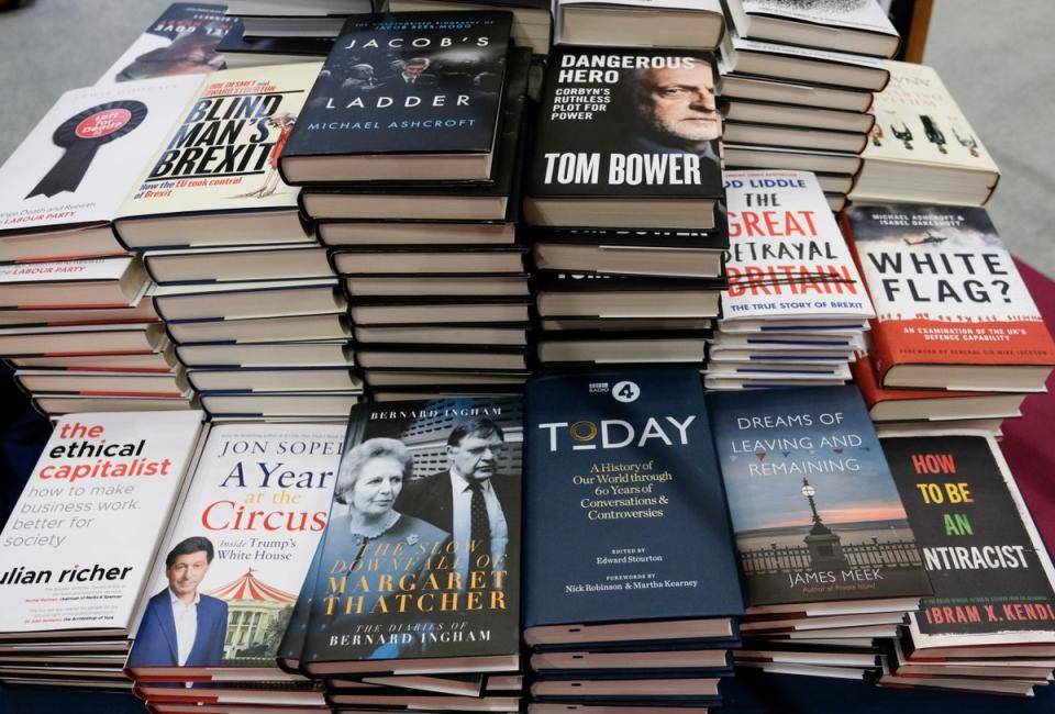 A variety of books for sale at the Conservative Party conference in Manchester on 29 September (Getty)