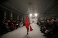 A model presents a creation at the Jasper Conran catwalk show during London Fashion Week in London, Britain February 18, 2017. REUTERS/Neil Hall