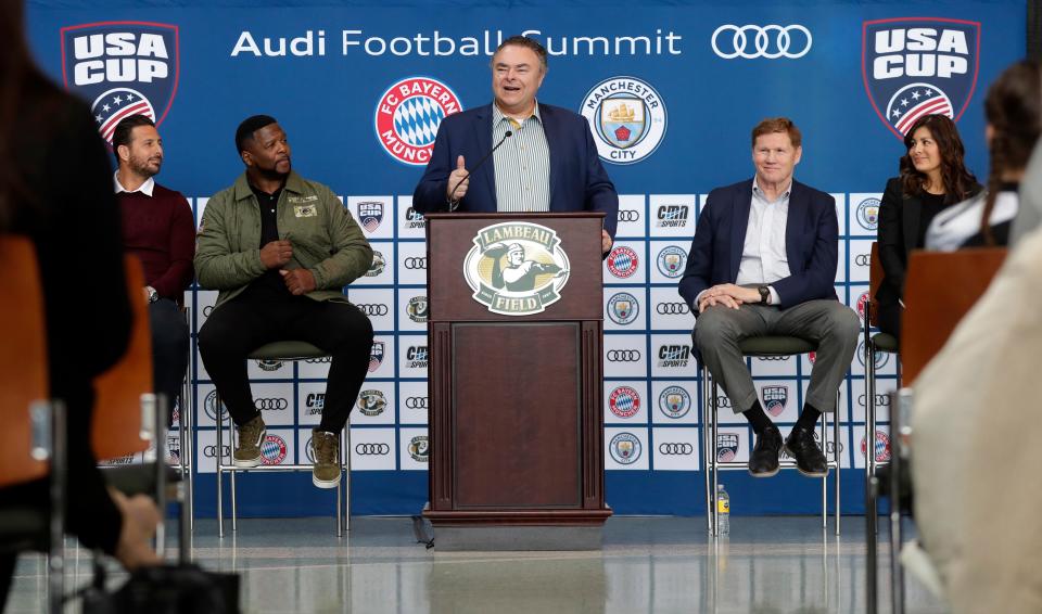 Discover Green Bay president and CEO Brad Toll talks on May 2, 2022, about the positive economic impact the city will see from the Manchester City-Bayern Munich soccer match being held at Lambeau Field this summer. 