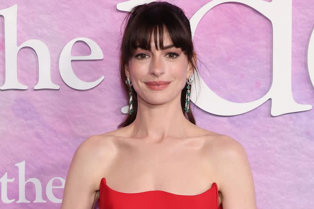 <p>Cindy Ord/Getty</p> Anne Hathaway, April 2024