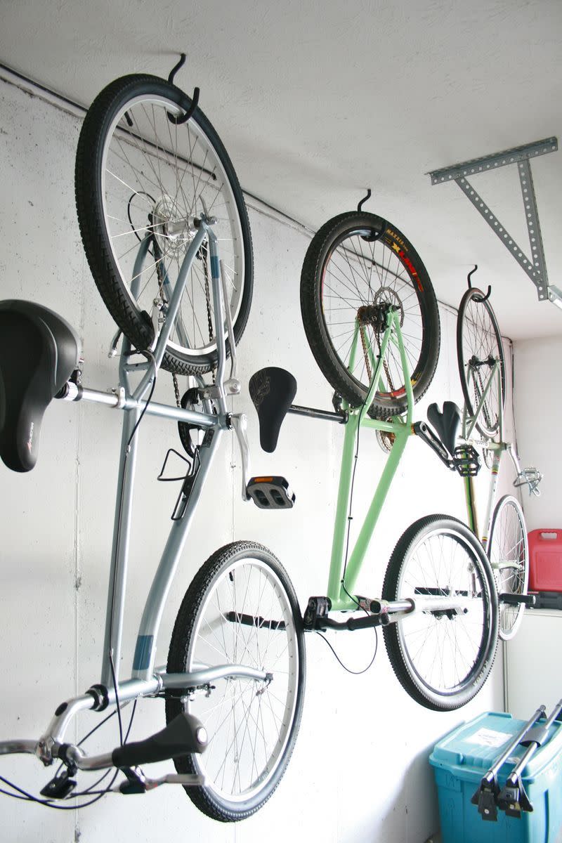 bikes suspended in garage