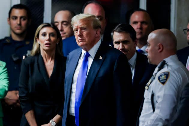 Former U.S. President Donald Trump departs the courtroom after being found guilty on all 34 counts in his hush money trial at Manhattan Criminal Court on May 30, 2024 in New York City. 