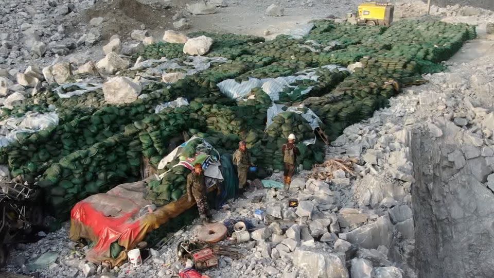 Drone footage shows workers at the Zhonghe quarry in Hualien before their rescue on April 4, 2024. - CTS