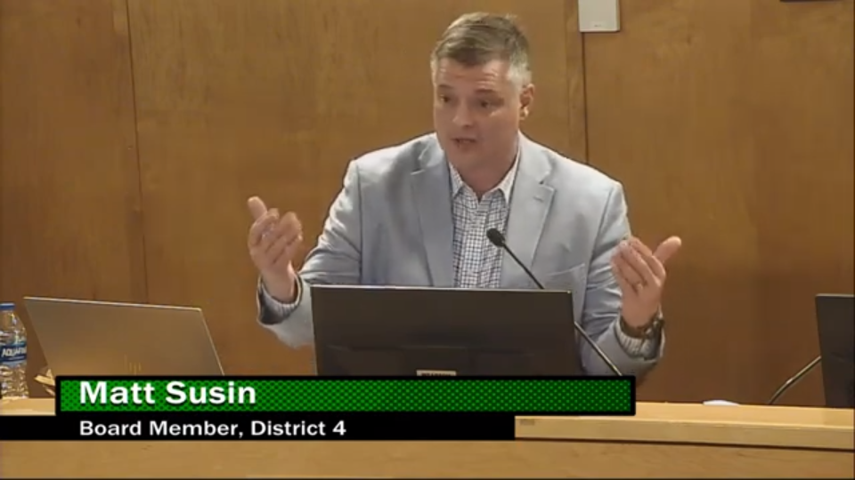 School Board member Matt Susin was the only vote against a change to the board's public speaking policy at a May 11 meeting.