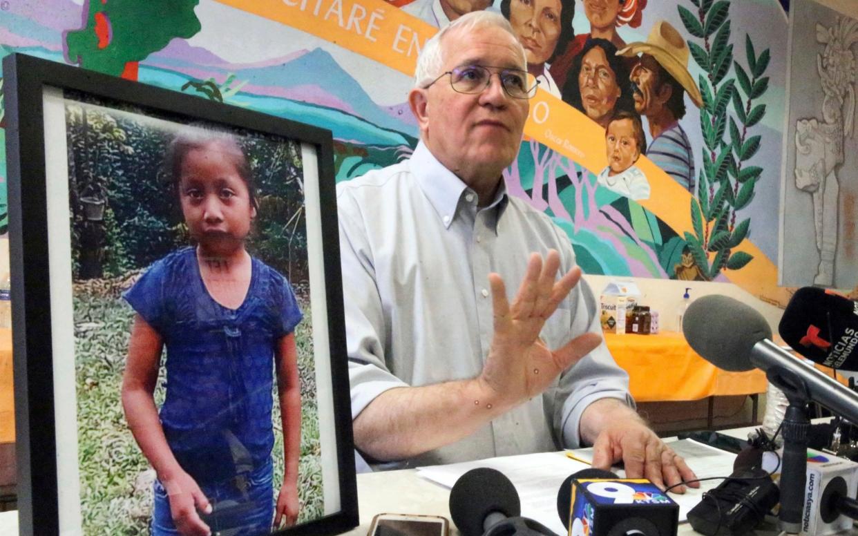 Director of migrant charity Annunciation House, Ruben Garcia, answers questions from the media after reading a statement from the family of Jakelin Caal, pictured - The El Paso Times