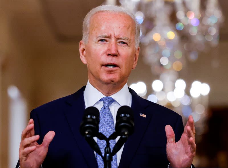 U.S. President Biden speaks about Afghanistan at the White House in Washington