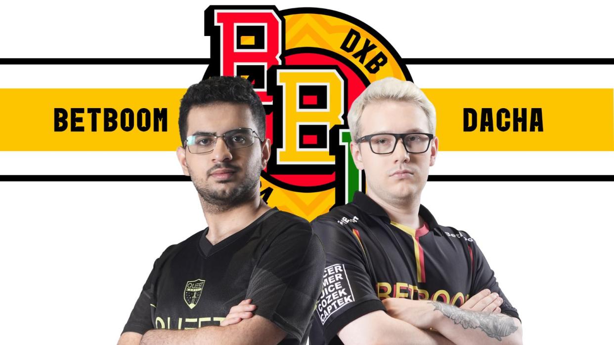 Team Falcons and BetBoom Team advanced to the Top 3 of the Dota 2 BetBoom Dacha Dubai 2024 Playoffs with victories over Azure Ray and Gaimin Gladiators. Pictured: Team Falcons ATF, BetBoom Team gpk. (Photos: Quest Esports, BetBoom Team, FISSURE)