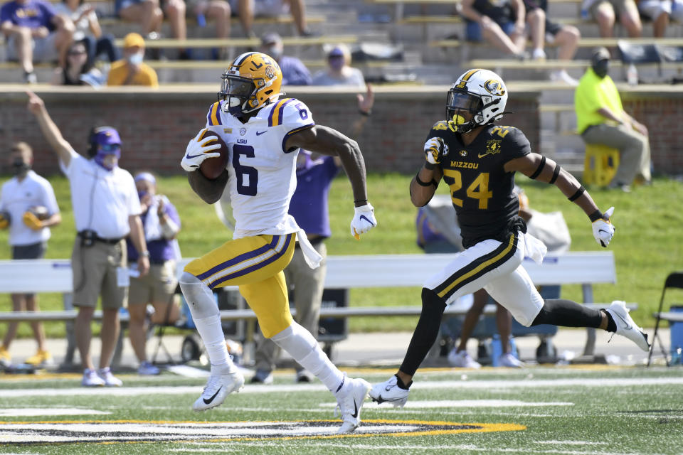 LSU wide receiver Terrace Marshall Jr. (6) scored three touchdowns against Missouri. (AP Photo/L.G. Patterson)