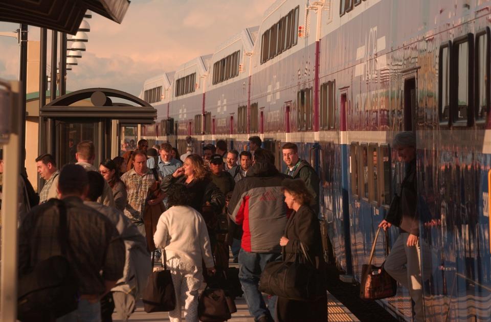 Passengers disembark from the Altamont Corridor Express train at the Lathrop-Manteca Station. The Valley Link project would be connected both to BART and to the ACE train, according to the Tri-Valley San Joaquin Valley Regional Rail Authority.