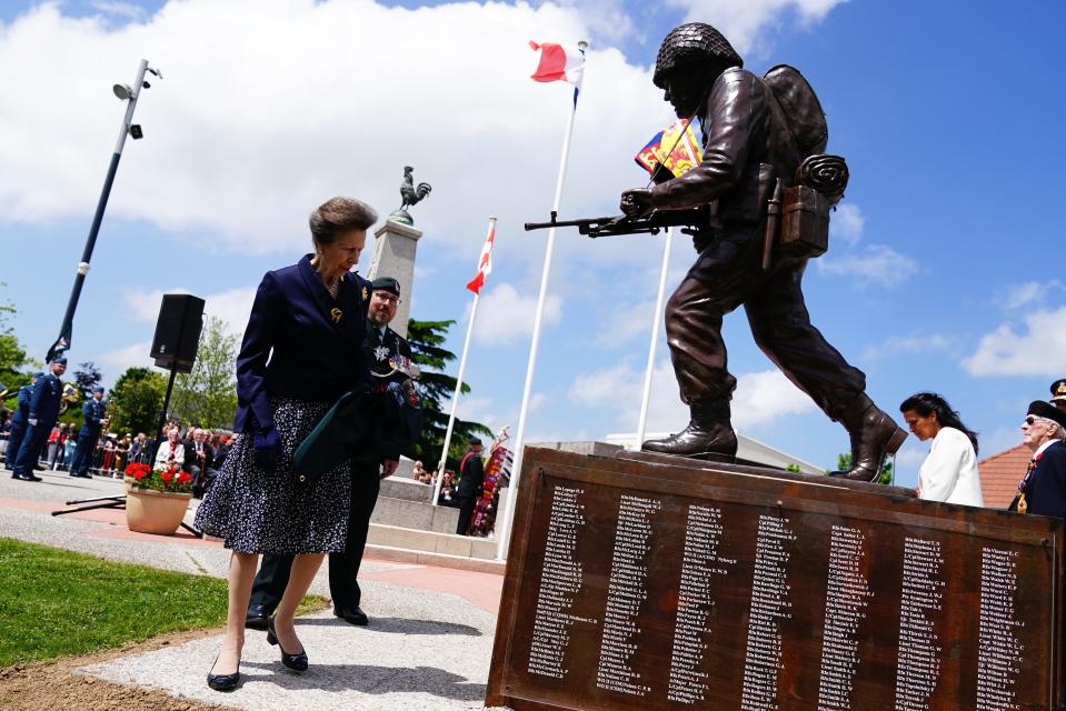 The Princess Royal, Colonel-in-Chief of the Royal Regina Rifles, unveils a statue of a Second World War Canadian Royal Regina Rifleman (Aaron Chown/PA Wire)