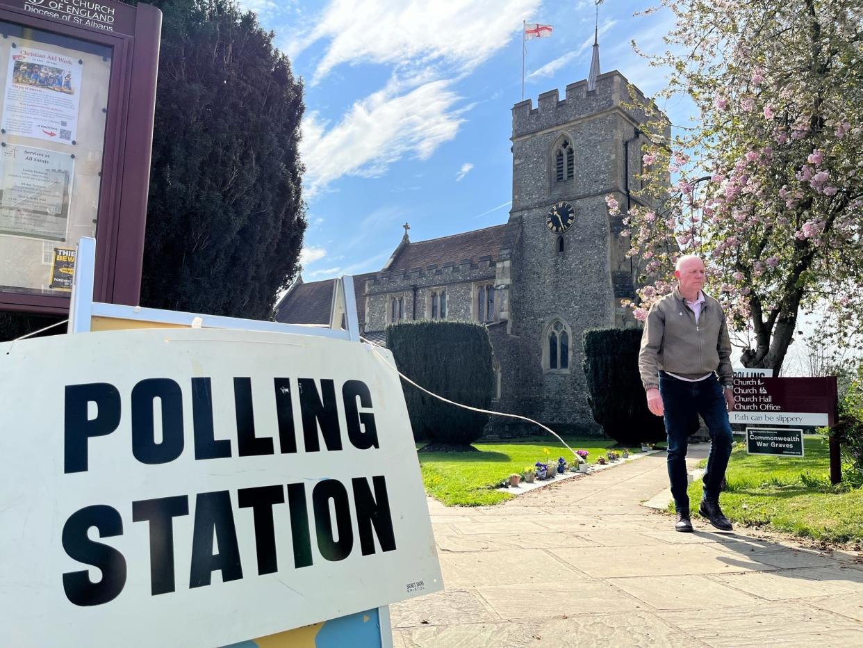 A polling station in Kings Langley as Dacorum Borough Council elections take place (PA)