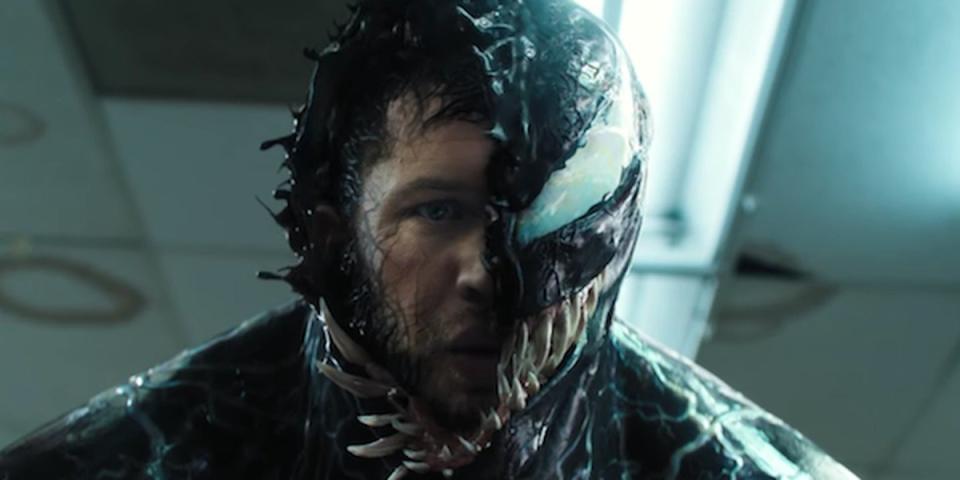 a photo of half Venom and half eddie brock face