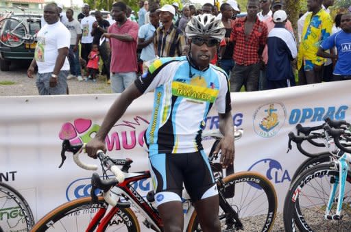 Rwanda cyclist Nathan Byukusenge before the start of the first stage of the Amissa Bongo cycling race in Lambarene on April 24. "I am cycling for my life. For my family," the 31-year-old said, at the Tropicale Amissa Bongo race in Gabon