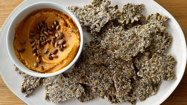 Gluten-Free Pumpkin Seed Crackers and Pumpkin Hummus