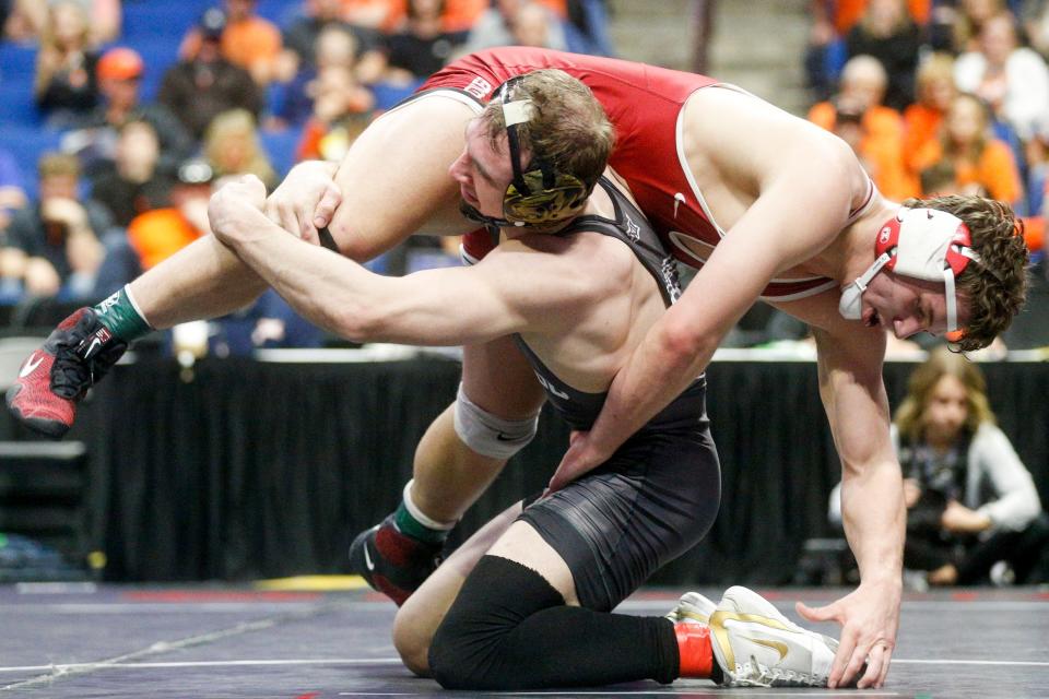 Oklahoma's Tate Picklo, top, is the No. 18 seed at 174 pounds at the NCAA Championships, which begin Thursday at the BOK Center in Tulsa.