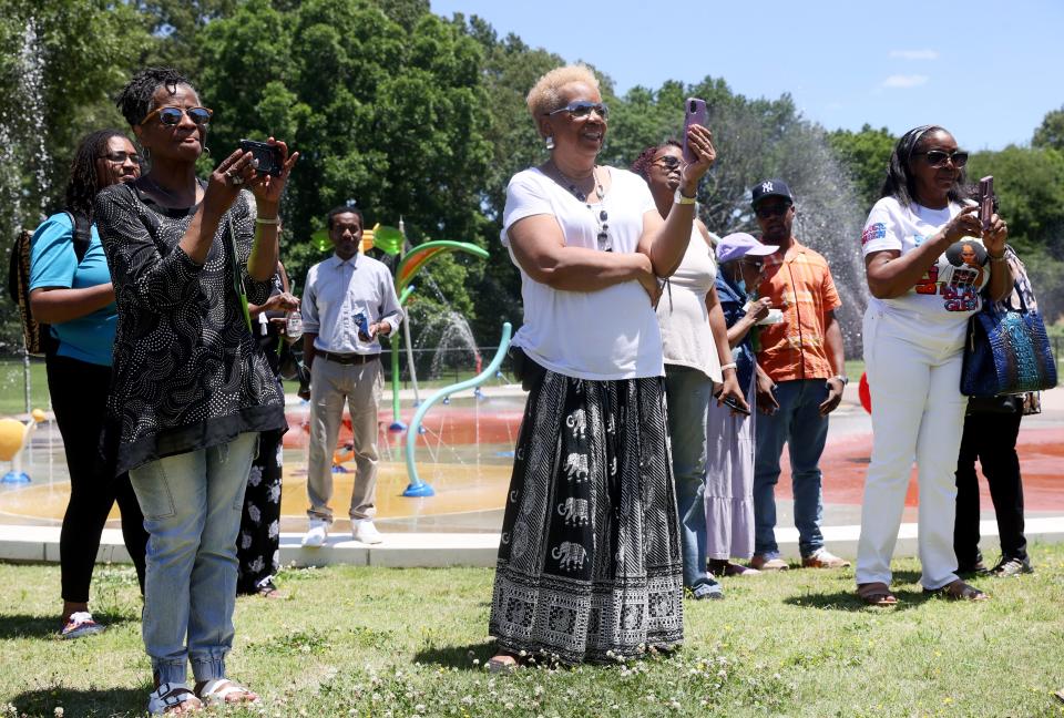 The UrbanArt Commission and the city of Memphis' Department of Comprehensive Planning celebrate the completion of a new mural by local artist Tony Hawkins at the Whitehaven Community Center on Friday, June 3, 2022.