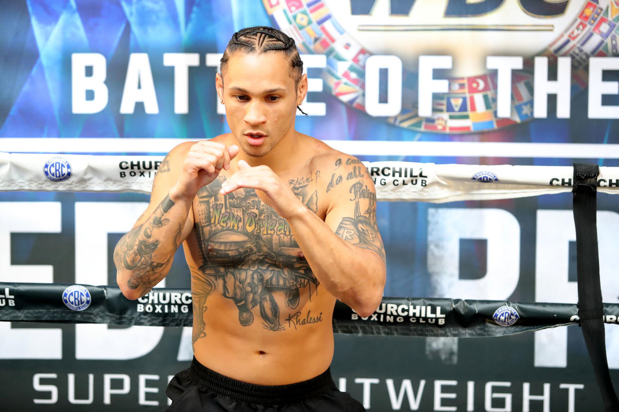 Former world champion Regis Prograis shadow boxes at an open workout prior to his WBC super lightweight title fight on Saturday against Jose Zepeda in Carson, California. (Tom Hogan/Hoganphotos)