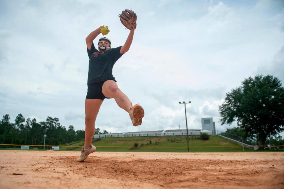 Hancock High School softball pitcher Teegan DeWitt is one of the top strikeout artists in the state.