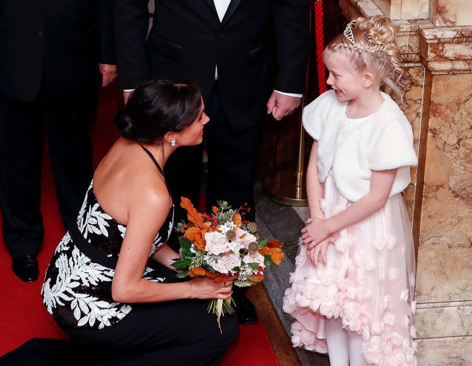 Meghan was enchanted by meeting 7-year-old Darcie-Rae Moyse when she arrived for the Royal Variety Performance at the London Palladium in November.