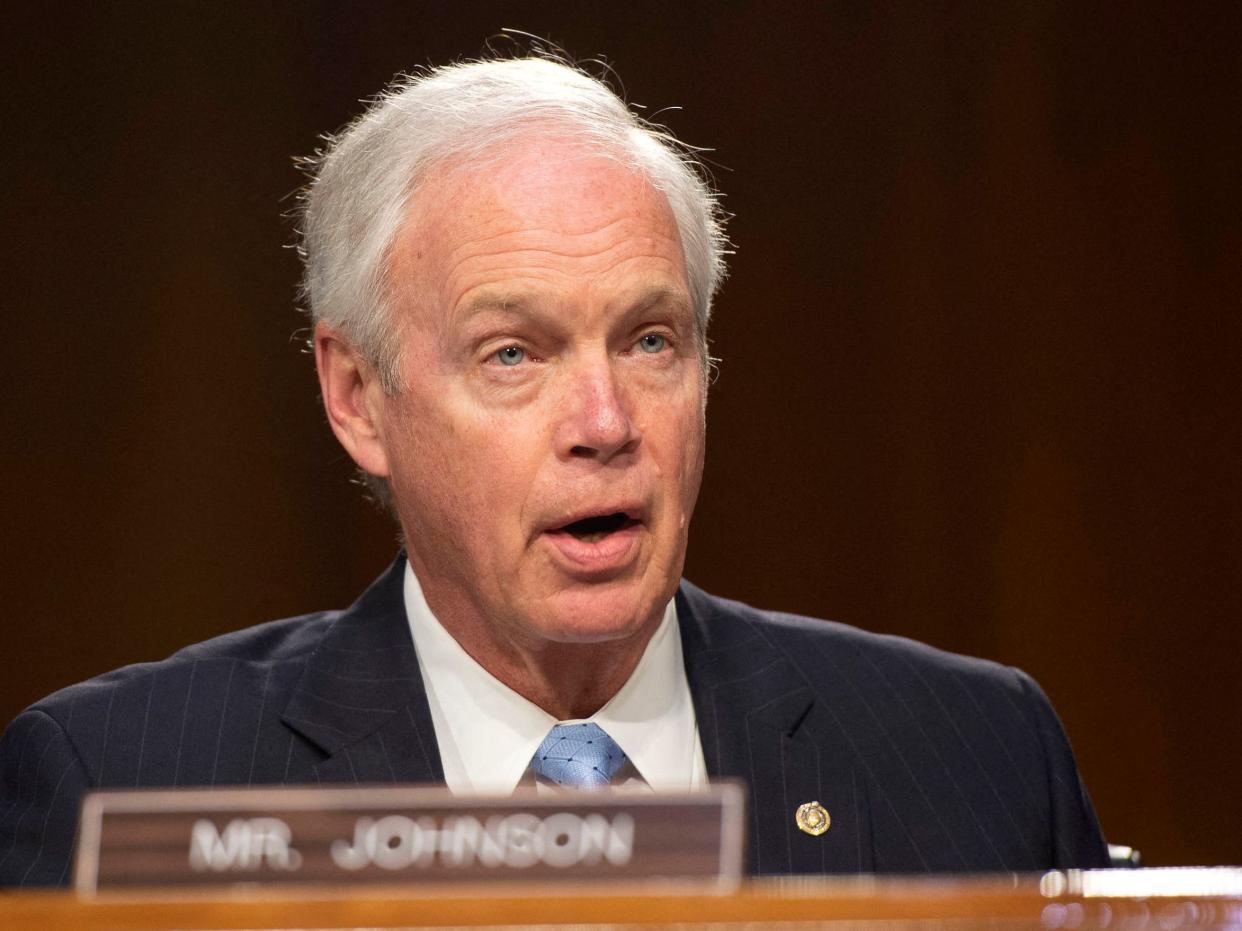 Senator Ron Johnson (R-Wisc.) speaks during a Senate Foreign Relations Committee hearing on "Review of the FY2023 State Department Budget Request," in Washington, DC, on April 26, 2022. (Photo by BONNIE CASH / POOL / AFP) (Photo by BONNIE CASH/POOL/AFP via Getty Images)