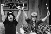 <p>The SNL sketch and movie "Wayne's World" brought this almost-immediately-overused declaration. </p>