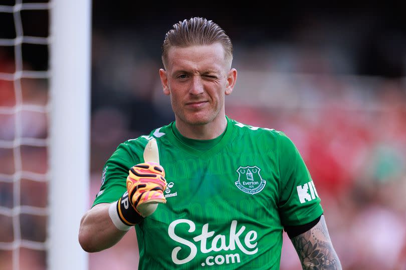 Everton's Jordan Pickford giving the camera a thumbs up