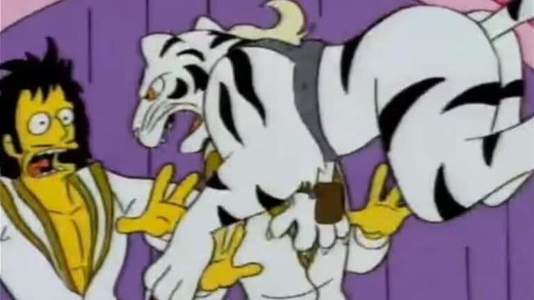 La parodia a Roy recibe un ataque de un tigre blanco en Los Simpson. Captura: Los Simpson