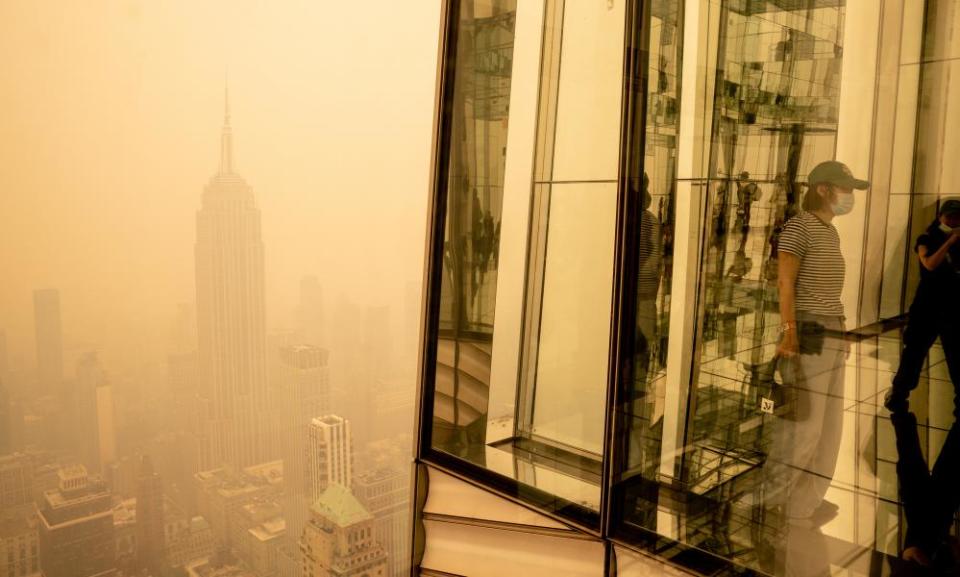 Smoke from Canadian wildfires turned the skies orange in US cities, including New York, seen here on 7 June.