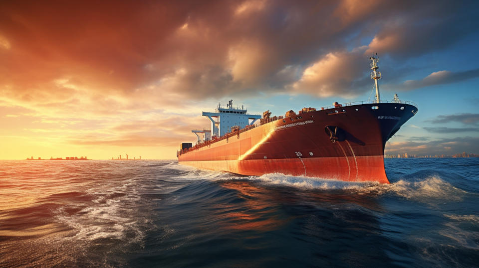 An oil tanker moving across the open ocean, showing the scope of the midstream energy infrastructure.