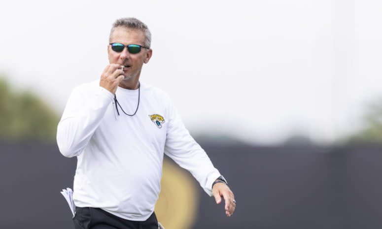 Jaguars head coach Urban Meyer on the field at practice.