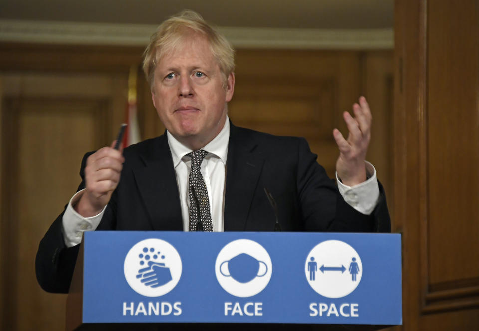 Prime Minister Boris Johnson during a media briefing in Downing Street, London, on coronavirus (COVID-19).