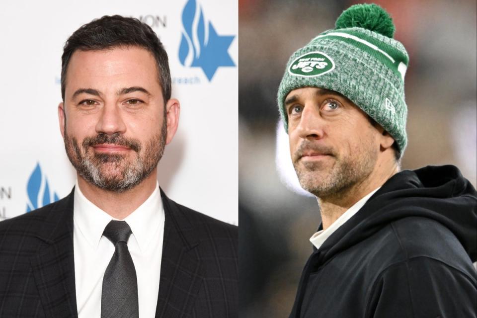 Jimmy Kimmel shut down Aaron Rodgers with his own wild conspiracy theory on Thursday night (Getty)