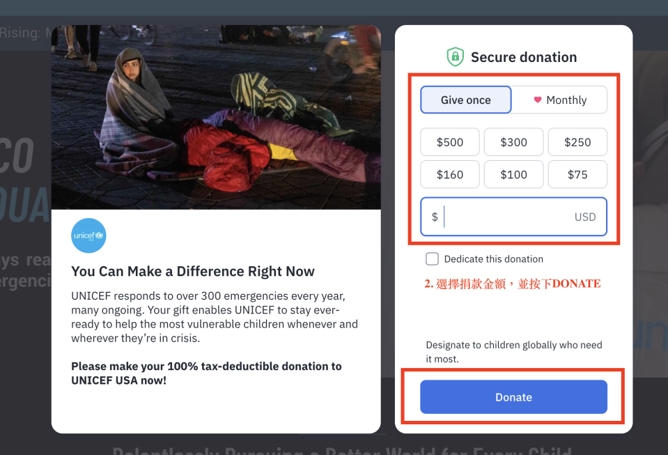 UNICEF捐款流程-2