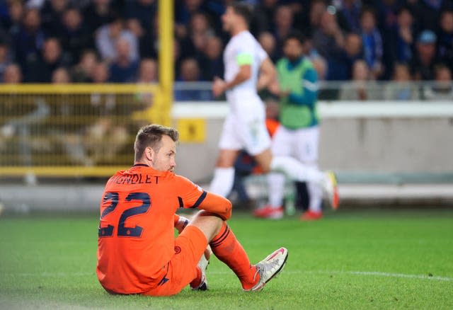 Brugge goalkeeper Simon Mignolet conceded five to City a fortnight ago