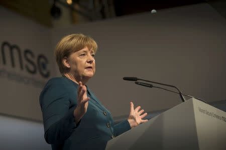 German Chancellor Angela Merkel speaks during the 53rd Munich Security Conference in Munich, Germany, February 18, 2017. Guido Bergmann/Bundesregierung/Handout via Reuters