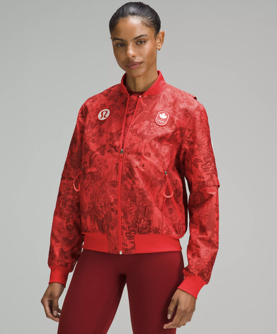 Team Canada Women's Vented Jacquard Bomber Jacket (Photo via Lululemon).