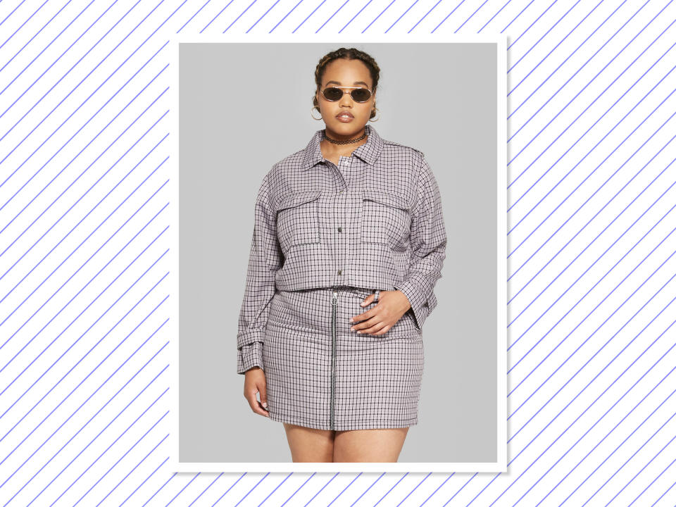 <p>Wild Fable Women’s Plus Size Plaid Cropped Shirt Jacket, $33, <a rel="nofollow noopener" href="https://www.target.com/p/women-s-plus-size-plaid-cropped-shirt-jacket-wild-fable-153-violet/-/A-53563087?preselect=53528531#lnk=sametab" target="_blank" data-ylk="slk:target.com;elm:context_link;itc:0;sec:content-canvas" class="link ">target.com</a><br>Wild Fable Women’s Plus Size Plaid Minis Skirt, $22,<a rel="nofollow noopener" href="https://www.target.com/p/women-s-plus-size-plaid-mini-skirt-with-zippers-wild-fable-153-violet/-/A-53563538" target="_blank" data-ylk="slk:target.com;elm:context_link;itc:0;sec:content-canvas" class="link "> target.com </a><br>(Photo: Courtesy of Target) </p>