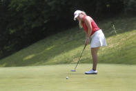 Bronte Law putts on the eighth hole during the LPGA Tour golf tournament at Kingsmill Resort, Thursday, May 23, 2019, in Williamsburg, Va. (Sarah Holm/The Daily Press via AP)