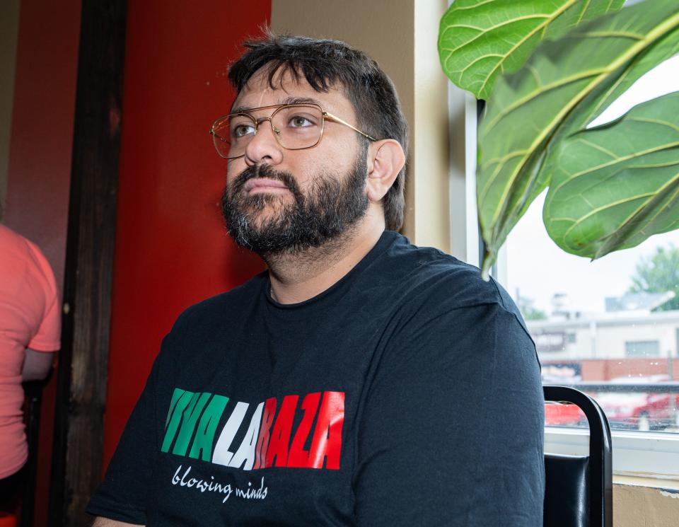 Antonio Alcazar, a DACA recipient, poses for a portrait at La Finca Coffeehouse on Tuesday July 16, 2024 in Milwaukee, Wis.