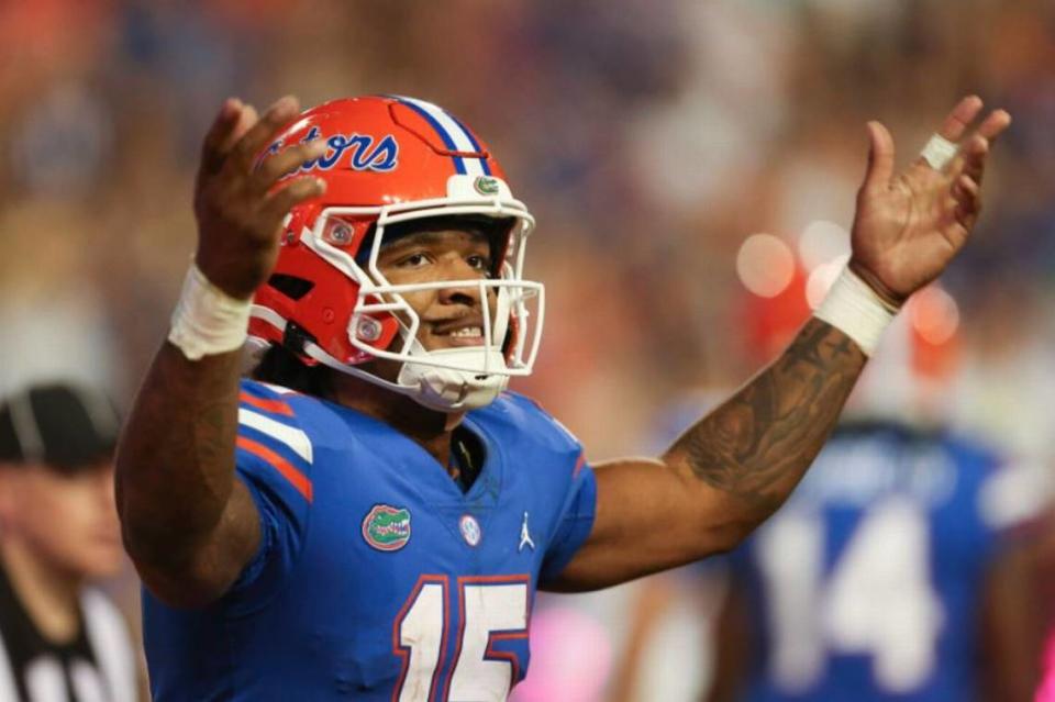 Seahawks coach Pete Carroll, general manager John Schneider and team decision-makers were at the Pro Day for quarterback Anthony Richardson at the University of Florida March 30, 2023. The Seahawks have the fifth pick in the 2023 NFL draft.