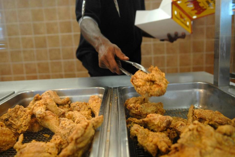 The fried chicken at Bojangles undergoes about a 12-hour process, where the chicken is tumbled and seasoned and marinated before frying.