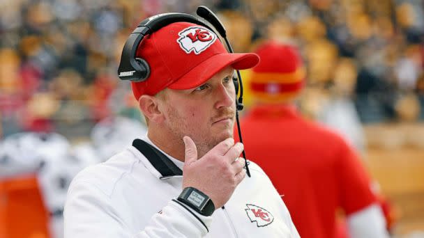 PHOTO: Quality control coach Britt Reid of the Kansas City Chiefs looks on from the sideline before a game in Pittsburgh, Dec. 21, 2014. (George Gojkovich/Getty Images, FILE)